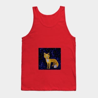 a painting of a fox in the style of Starry Night Tank Top